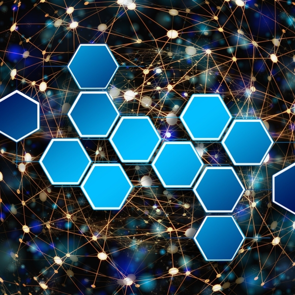 Illustration représentant une chaîne d'hexagone bleu